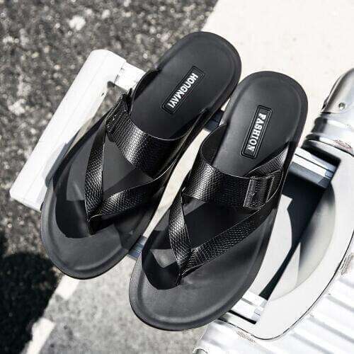 Sandals genuine leather men flip flops beach brand slippers pantoufle homme cuir quality male slides 2020 new summer shoes mens