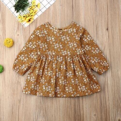 Pudcoco Autumn Toddler Baby Girl Clothes Long Sleeve Flower Print Mini Dress Tutu Casual Dress Autumn Clothes 6M-4Y