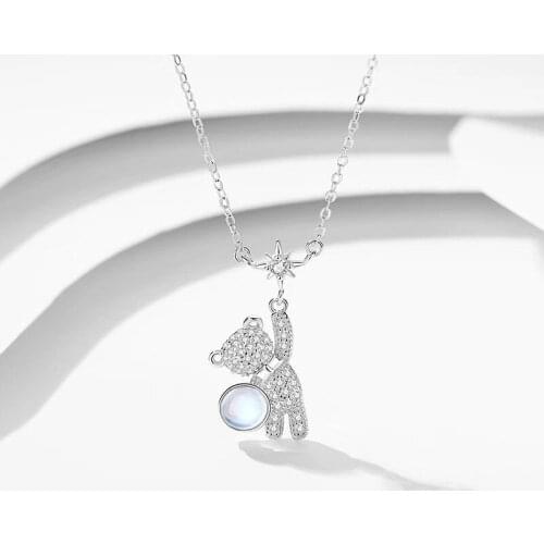 925 Sterling Silver Zircon Bear Star Charm Pendent Necklace For Women Girls Party 2021 Jewelry Choker Collar dz149