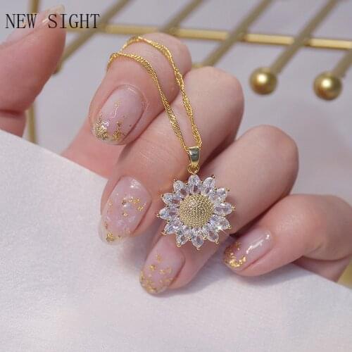 Shiny Side New Accessories Crystal Flower Pendant&necklaces for Women Simple Style Gift Zirconia Daisy Necklaces