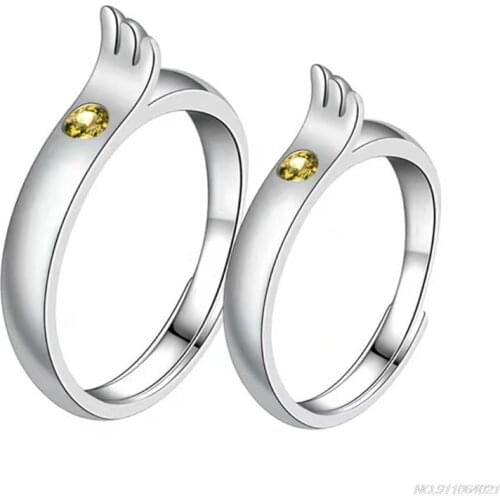 2 Pcs Couple Wing Couple Rings Copper Polish Lovers Adjustable Ring for Valentines Day Girlfriend and Boyfriend au12 wholesales
