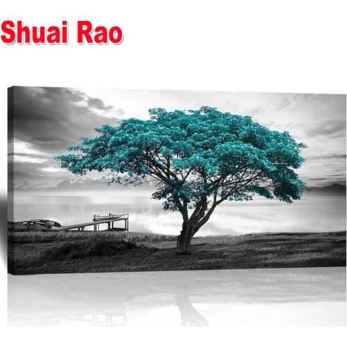 Diamond Embroidery Blue Tree Black And White Home Decoration Diy Diamond Painting Large Cross Stitch Mosaic Sticker