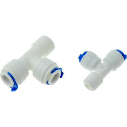 RO Water Quick Fitting 3 Way Tee 1/4" 3/8" OD Hose Connection 3/8" BSP Male Thread Plastic Pipe Coupling Reverse Osmosis System