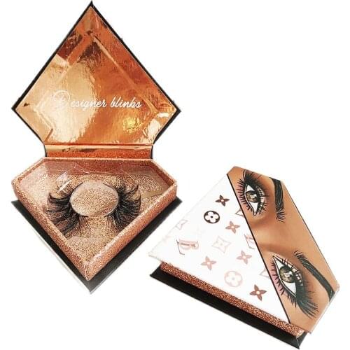 Luxury Rose Gold Diamond Eyelash Package Box Custom Eyelashes Packaging With Your Brand Logo Handmade Crisscross 5D Mink Lashes