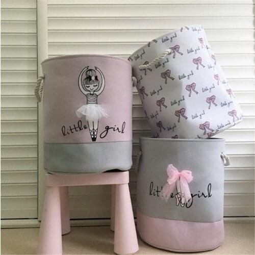 Dirty Clothes Pink Laundry Buckets Shoes Ballet Girl Bow Print Toys Organizer Storage Bags Basket 35*40cm Household Cotton