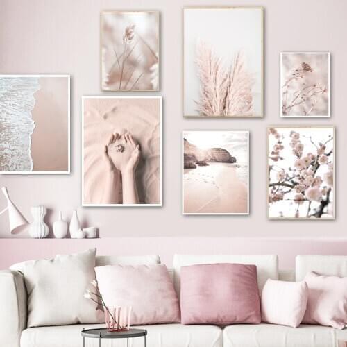 Hand Sand Beach Grass Reed Plum Blossom Wall Art Canvas Painting Nordic Posters And Prints Wall Pictures For Living Room Decor