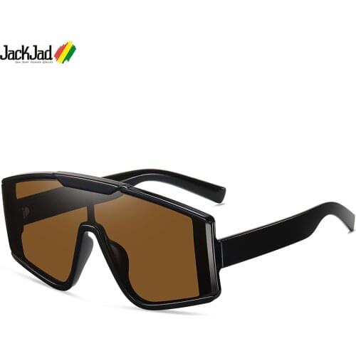 JackJad 2021 Fashion Cool Oversized Shield Style Flat Top Sunglasses For Women Vintage ins Brand Design Sun Glasses Shades 8076