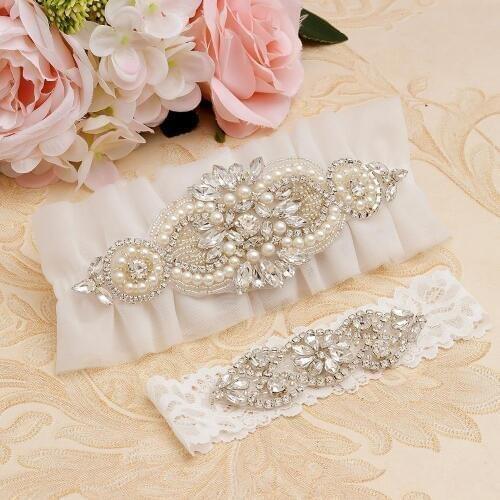 Wedding Garter Rhinestone Embroidery Flower Beading White Sexy Garters Female Women Bride Thigh Bridal Leg Garter MirssRDress