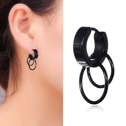 SOHOT Round Titanium Stainless Steel Black Earrings Anti-allergic Wholesale Punk Unisex Female HipHop Man Party Birthday Gift