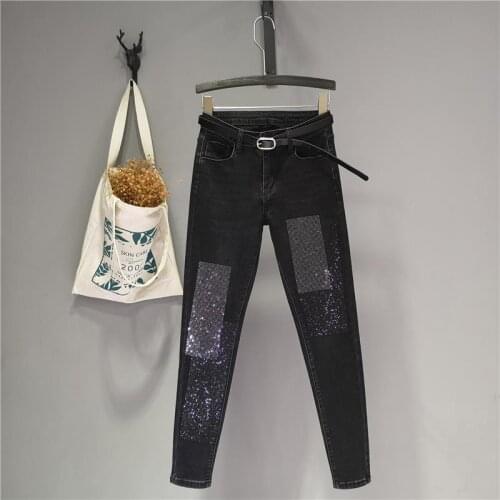 Heavy Industry Hot Drilling Slim Slimming Nine-point Pants Women 2021 New Fashion High-waist Jeans Pencil Pants Trend