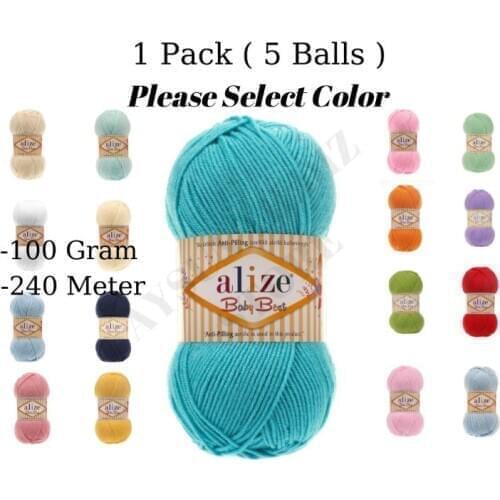 Thread Anti Pilling 1 Pack ( 5 Balls ) Alize Baby Best Knitting Yarn (%10 Bambo %90 Acrylic) 100 Gram 240 Meter Crochet Tool Kit