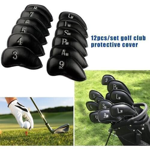 12PCS/Set Golf Club Protective Cover Golf Iron Cover PU Cover Cue Protection Sleeve Cap T1Q4