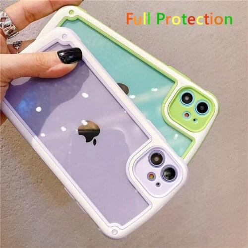 Candy color Full protection Phone Case for iPhone 11 12 Pro Max Mini Coque Soft Cover for iPhone 7 8 Plus X Xr XS Max Shell