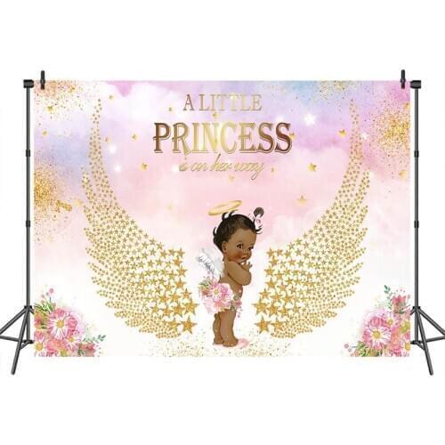 Gold Wing Little Princess Baby Shower Photography Background Angle Girl Star Cloud Backdrop Newborn Birthday Party Banner Decor