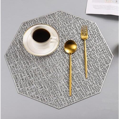 1PCS PVC Placemats Octagonal Hollow Waterproof Non Slip Table Mats Heat-insulated Pad Coaster Home Decoration Dinner Placemat