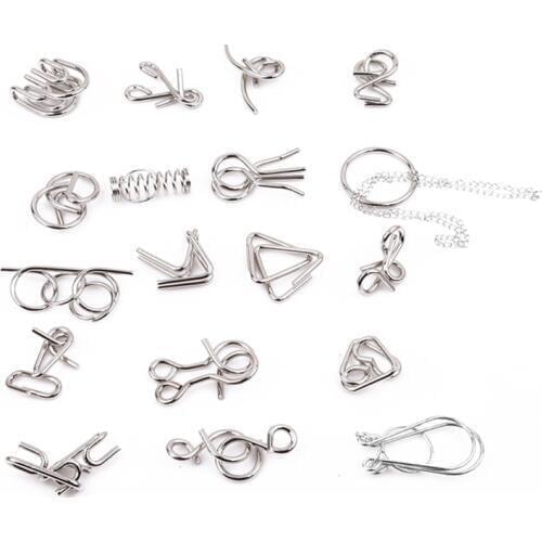 18PCS/Set Montessori Materials Metal Puzzle Wire Mind Brain Teaser Puzzles for Children Adults Anti-Stress Reliever Toys