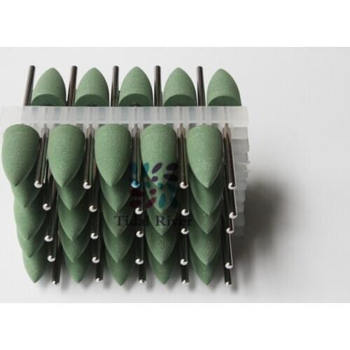 50Pcs 2.35mm Dental Lab Green Grinding Heads Teeth Polisher Dental SILICONE Polishers Diamond polishing Burs