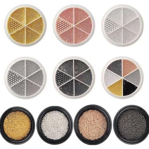 6 Sizes in 1 Wheel Mix Mini Stainless Steel Beads Nails Art Gun Black Rose Gold Caviar For Nail Art Decoration Mnicure DIY Studs