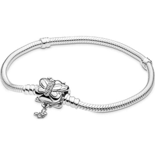 925 Sterling Silver Moments pan Bracelet Decorative Butterfly Clasp Snake Chain Bangle Fit Bead Charm Diy Europe Jewelry