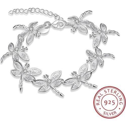 Sweet 925 Sterling Silver Bracelets For Women Dazzling Micro CZ Zirconia Dragonfly Bracelet (18cm+5.5cm) pulseira