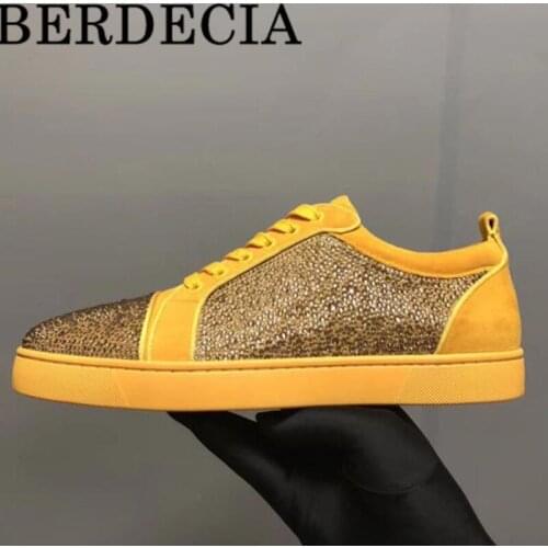 Brand Berdecia Flock Breathable Men Bling Crystal Loafers Spring Running Walking Outdoor Flats Sole Male Moccasins Large Size