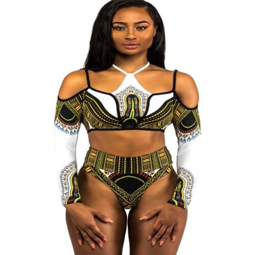 Long Slevee Bikini Set Hight Waist Swimming Costume Ethnic Swimwear New Bathing Suit Beach Wear XL