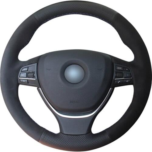 For BMW F10 2015 520i 528i 2013 2014 730Li 740Li 750Li Black Leather Suede DIY Car Steering Wheel Cover