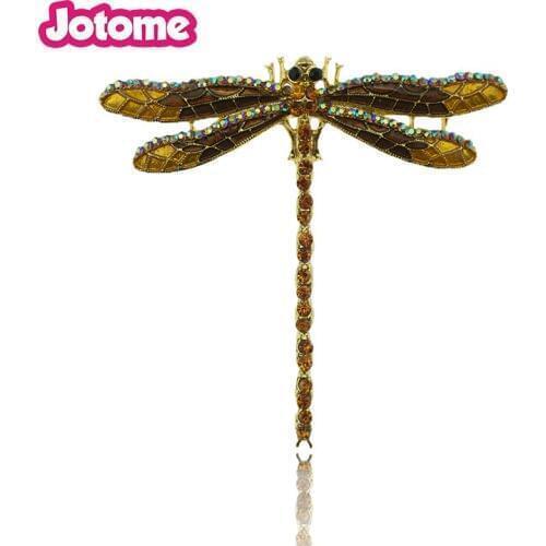 Dragonfly Enamel Pins Insect Party Brooches for Women Crystal Brooch Gold Color Alloy Cute Pin Garments Decoration Accessory