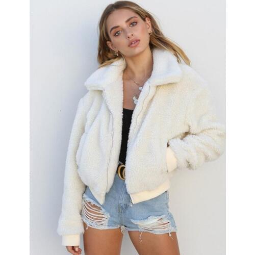Bear Pocket Fleece Jacket Coat Women Thick Warm Teddy Zip Up Outwear Overcoat Winter Soft Fur Jacket Female Plush Coat Elegant