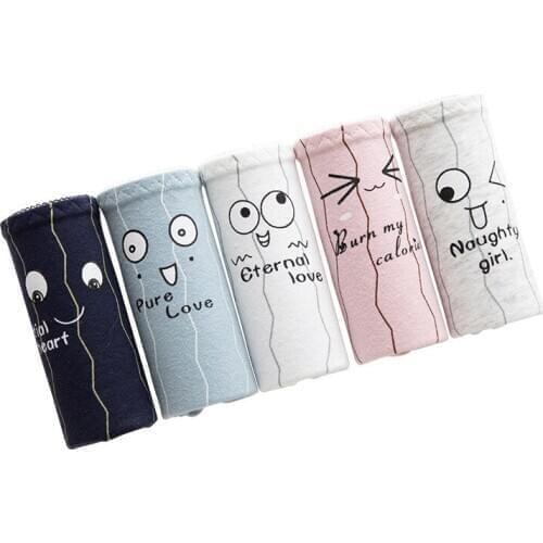 Cartton Emoticon Cotton Panties Pretty Ladies Breathable Briefs 98% Cotton Crotch Mid-Rise Cute Women Underwear Wholesale