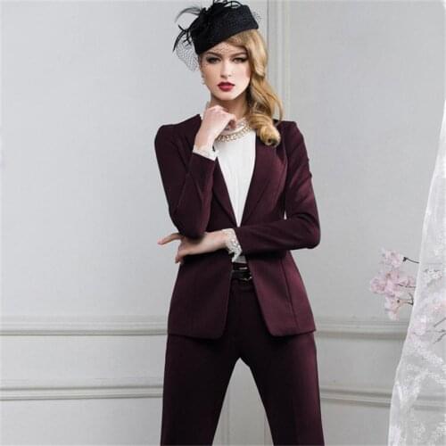 Custom Made Grape Womens Business Suits Female Office Uniform Ladies Trouser Suits Formal Womens Tuxedo Slim 2 Piece Blazer