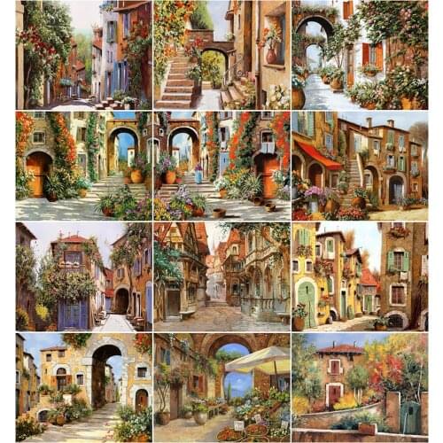 AZQSD 40x50cm Painting By Number Canvas Town Handpainted Gift Handpainted Gift Coloring By Numbers Street Landscape Home Decor