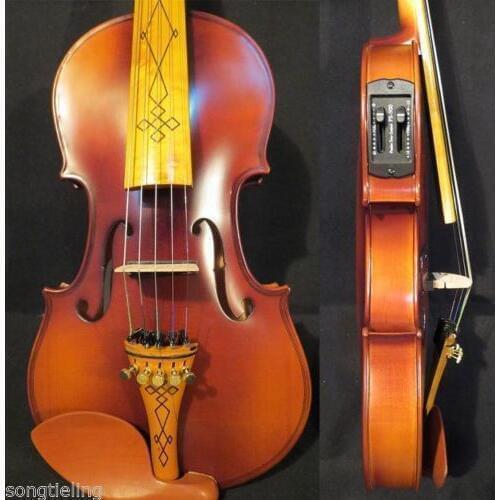 Brown color NEW model 5 strings 4/4 electric violin +Acoustic violin #9452