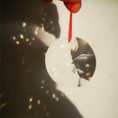 Nice Suncatcher UFO Rainbow Bauhinia Shape Optical Crystal Circular Dia45mm Faceted Chandelier Popularization Science Studying