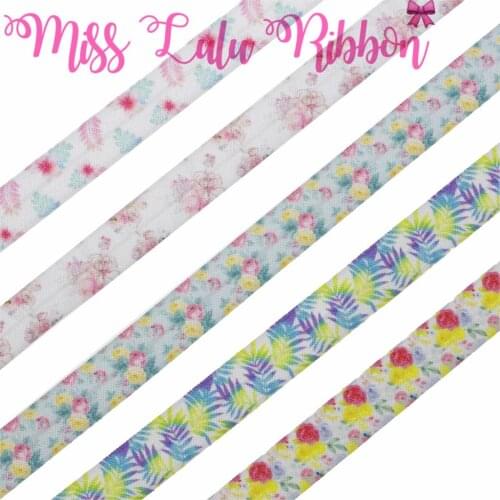 5/8"16mm Flower Series Green Leaves Printed Elastic/Foe Ribbon DIY Hair Band 50yards/roll Handmade Gift Bowknots Packing