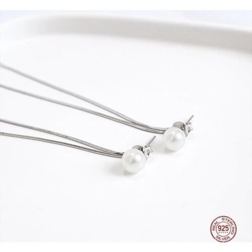 LKO 925 Sterling Silver Earrings Snake Bone Chain Tassels Stud Earrings 2021 Trendy for Women Pearl Earrings Ornaments Jewelry
