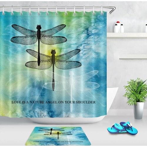 Love is a Nature Angel on Your Shoulder Dragonfly Reflection Shower Curtain Waterproof Fabric Art Bathroom Decor Bath Curtains