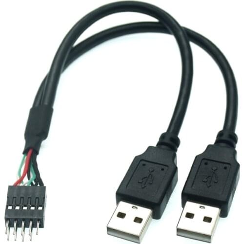20cm MotherBoard 9Pin Turns USB2.0 Two Extension Line Main board Female Header to Dual USB 2.0 male Adapter Cable