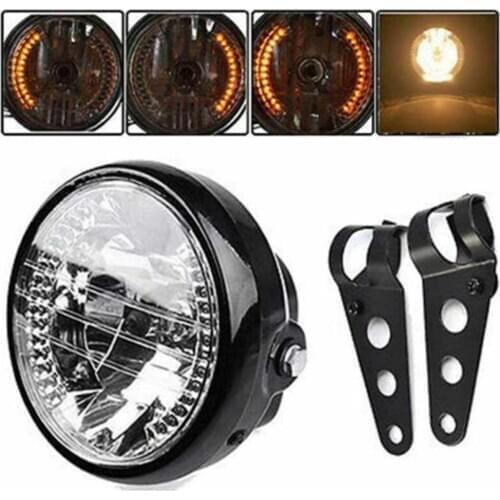 Motorcycle Modified Retro Headlights 7 Inch Angel Ring Headlights Far Near Light Steering Function Headlights
