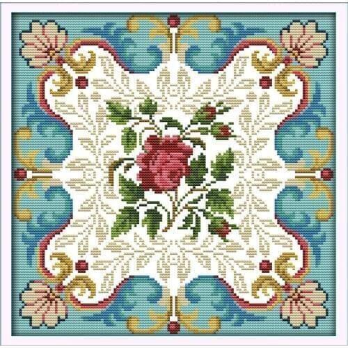 Rose heart cross stitch kit flower 14ct printed fabric canvas stitching embroidery DIY handmade needlework