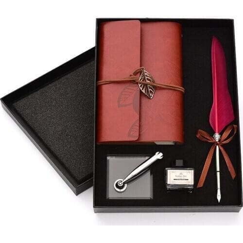 Natural Feather Dip Pen Gift Set acrylic base ink four piece set teacher holiday gift set enterprise gift pen free shipping