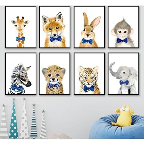 Cartoon Zebra Elephant Fox Giraffe Tiger Animal Wall Art Canvas Painting Nordic Posters And Prints Wall Pictures Kids Room Decor