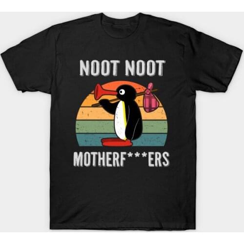 Noot Noot Pingu Retro Funny Tshirts Oversized Aesthetic Ulzzang Cute Graphic Tee Shirt for Men 100 Cotton Camisas Hombre Male