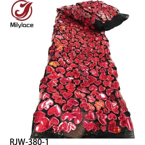 Latest African Mesh Lace Fabric with Sequins High Quality African Net Tulle Lace Fabric for Party Dress RJW-380