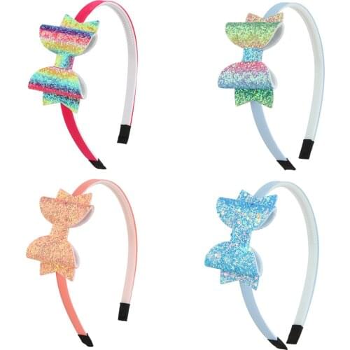 1 PC Girls Glitter Hair Bows Hairbands Sequin Rainbow Hairbows Headband 3 Inch Hairbow Gradient Color Headhoop Children Headwear