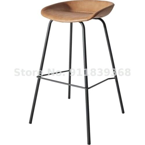 Industrial Light Luxury Style High Stool Simple Household Bar Stool High Quality Retro Leather Front Desk Bar Chair