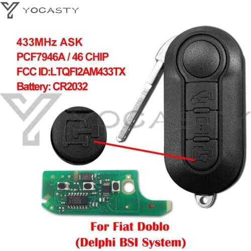 YOCASTY 3 Buttons Flip Remote Car Key 433Mhz ID46 LTQFI2AM433TX DelphiBSI System For 2016 Fiat Doblo
