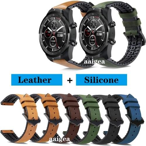 20mm 22mm Genuine Leather Silicone Watch Strap Band for Ticwatch Pro 3 E2 S2 GTX Wristband