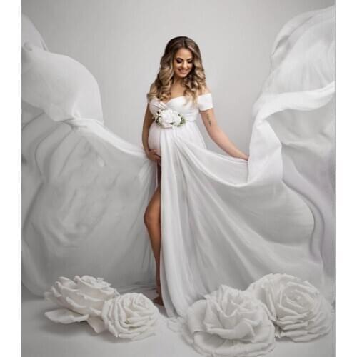 Sexy Split Front Chiffon Maternity Dress Photo Shoot Pregnant Women Maxi Gown Pregnancy Baby Shower Photography Props Clothing