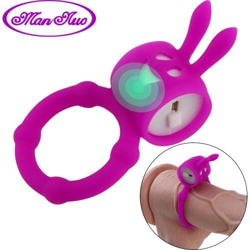 Silicone Rabbit Vibrators Time Delay Lasting Ejaculation Lock Sex Toys for Men Penis Clit Stimulator Loop for Couple